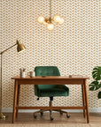 Gold Dash neutral abstract peel and stick wallpaper as a feature wall in a bright home office