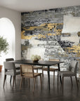 Modern abstract removable wallpaper in grey and gold tones