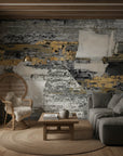Textured wallpaper featuring dark charcoal with golden accents