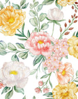 Golden Blush yellow and pink watercolor peony floral wallpaper