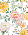 Golden Blush yellow and pink watercolor peony floral wallpaper