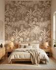 Golden Canopy yellow tree wallpaper adding character to a cozy bedroom