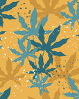 Matte teal tropical frond peel and stick wallpaper - Golden Frond