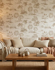 Golden Isles map wallpaper in a warm and inviting living room