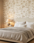 Golden Isles map wallpaper adding character to a cozy bedroom