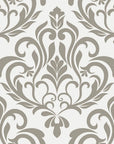 Golden Leaf Waltz taupe grey damask wallpaper