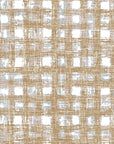Textured Golden Loom wallpaper with distressed gingham plaid in warm tan, white, and soft gray tones