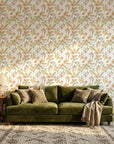 Golden Ramble pastel floral peel and stick wallpaper adding character to a cozy bedroom