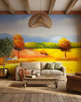 Smooth warm autumn countryside landscape peel and stick wallpaper - Golden Solitude