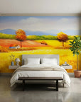 Golden Solitude autumn countryside landscape wallpaper in a warm and inviting living room