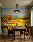 Golden Solitude autumn countryside landscape wallpaper adding character to a cozy bedroom