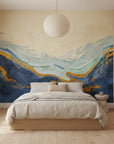 Golden Summit bold navy and gold mountain adding character to a cozy bedroom