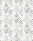 Contemporary Grey Fret geometric wallpaper with distressed chevron pattern in neutral tones
