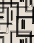 Self-adhesive wallpaper featuring a hand-drawn beige and black angular grid pattern