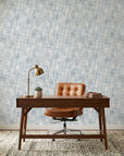 Harbour Weave removable wallpaper in blue and beige tones creating textured linen effect in modern home office