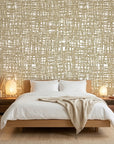 Harvest Loom neutral woven texture wallpaper adding character to a cozy bedroom