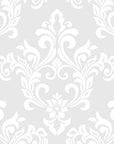 Heirloom Rose Medley soft grey and white damask wallpaper