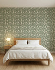 Herb & Ivory sage green botanical leaf adding character to a cozy bedroom