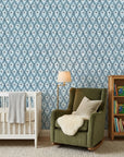 Hidden Court blue floral trellis wallpaper adding character to a cozy bedroom
