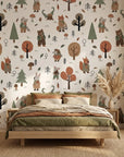 Hidden Glade white woodland animal forest wallpaper adding character to a cozy bedroom