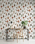 Hidden Glade white woodland animal forest wallpaper as a feature wall in a bright home office