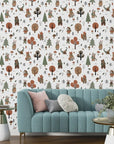 Charming woodland animal illustrations paired with botanical tree patterns for a baby's nursery - Hidden Glade