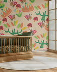 Floral wall covering rendered in warm honey shades