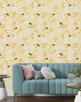 Vintage-style bumblebees and geometric honeycomb lattices paired with blossoms on adhesive vinyl - Honey Blooms