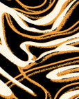 Abstract marble design featuring black, white, and gold veining, presented as a removable peel-and-stick wallpaper titled Honeyed Strata