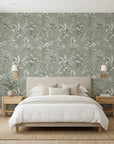 Hush & Palm sage green palm tree adding character to a cozy bedroom
