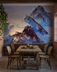 Ice & Stone dramatic alpine mountain peak wallpaper adding character to a cozy bedroom