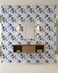 Indigo Anemone bold blue botanical floral wallpaper creating ambiance in a serene bathroom