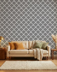 Ink & Light bold black and white art deco fan wallpaper creating ambiance in a serene bathroom