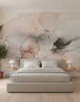 Ink Drift timeless black and gold abstract in a warm and inviting living room