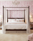 Ink & Rosewater romantic pink floral wallpaper adding character to a cozy bedroom