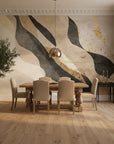 Inked Ribbons bold charcoal and gold abstract creating ambiance in a serene bathroom
