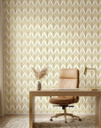 Ivory Leaf white and gold art deco leaf wallpaper adding character to a cozy bedroom