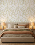 Ivory Promenade elegant gold art deco arch wallpaper in a warm and inviting living room