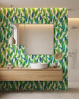 Jade Surge vibrant green banana leaf creating ambiance in a serene bathroom