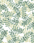 Contemporary Jade & Citron botanical wallpaper featuring sage green and soft yellow eucalyptus leaves on white background