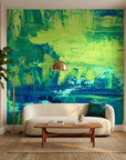 Canvas-like green and teal abstract brushstroke peel and stick wallpaper - Jade & Rain
