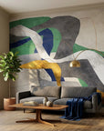 Matte green navy and gold modern abstract peel and stick wallpaper - Jade & Smoke