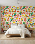 Joyful Bloom cream abstract cutout floral wallpaper adding character to a cozy bedroom