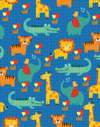 Jungle Bloom blue grid safari animal wallpaper