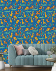 Cobalt wild animal and floral mosaic peel-and-stick decorative paper - Jungle Bloom