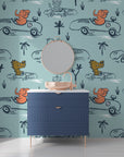Artistic sketch-style blue wild animals in fast vehicles removable wallpaper - Jungle Rumble