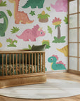 Vibrant, blooming tropical flora repeating pattern on a wall covering, inspired by the prehistoric era