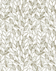 Botanical Khaki Leaf wallpaper with hand-drawn foliage in warm taupe tones on white background
