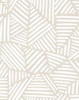 A continuous wall covering featuring hand-illustrated geometric shapes outlined in white, thin brush strokes against a light beige background