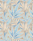 Matte blue botanical leaf peel and stick wallpaper on sand - Lapis Frond